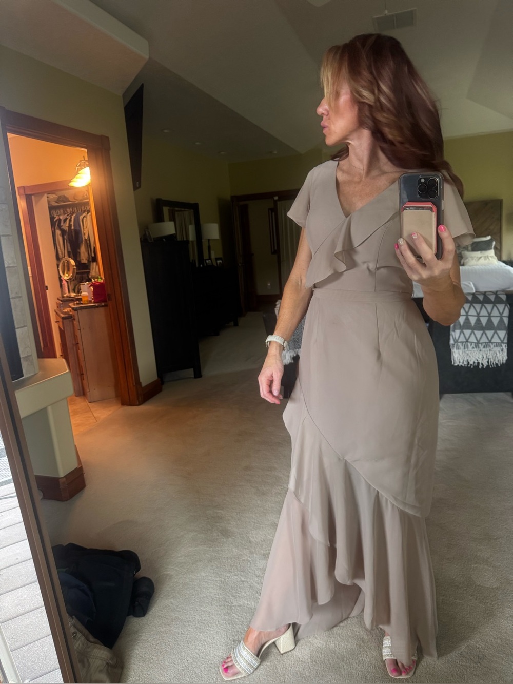 Taupe Ruffle Wrap Maxi Dress - Bridal dress